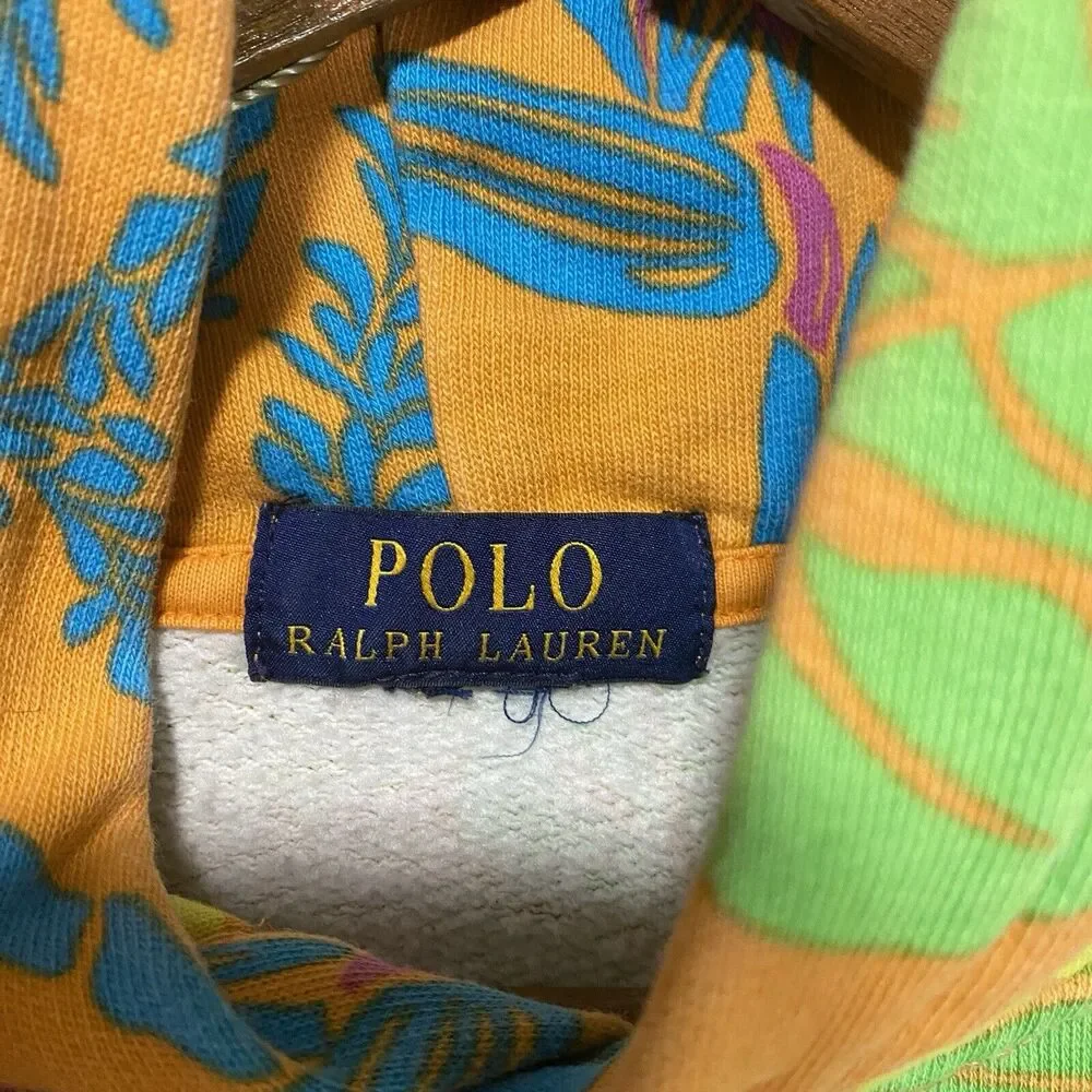 Polo Ralph Lauren Floral Spa Hoodie Medium‎ Sweater Tropical Hibiscus Orange Vtg